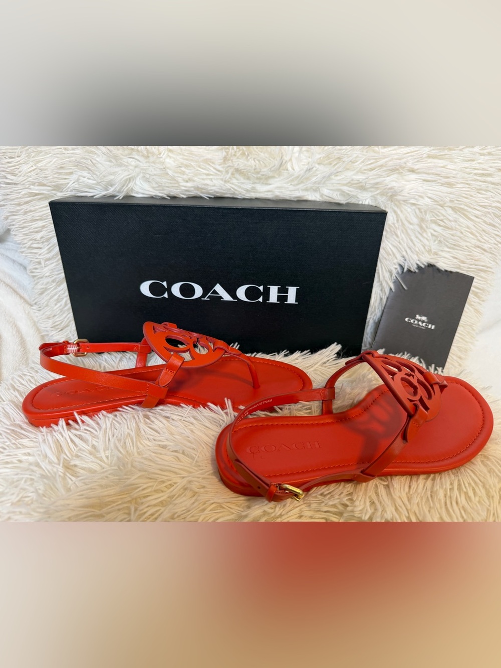Make a vibrant statement with these gorgeous COACH "Jaci" T-Strap Sandals!